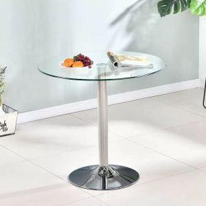 Modern Tempered Glass Round Dining Table Anti-Scratch Waterproof Stable Glass Table Home Living Room Balcony Leisure Dining Furniture