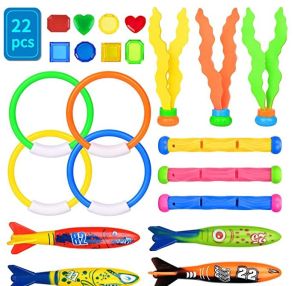 22 Pcs Diving Pool Toys for Kids Set Pool Games Diving Training Toys Summer Swim Water with Includes Sticks Diving Rings Torpedo Pool Toys