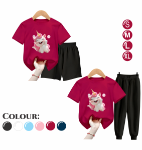 Setelan Celana Anak Perempuan HAPPY UNICORN Ukuran S-XL Pink