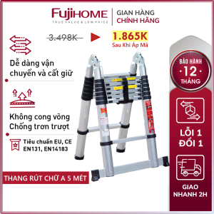 Thang nhôm rút chữ A Nhập Khẩu 44M - 5M gấp gọn chính hãng FUJIHOME thang rút đôi xếp gọn gia đình đa năng