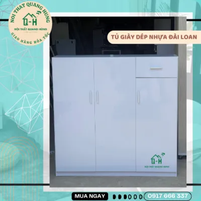 TỦ GIÀY DÉP NHỰA ĐÀI LOAN 3 CÁNH TRẮNG TINH 1M2X1M2 DÀNH CHO GIA ĐÌNH