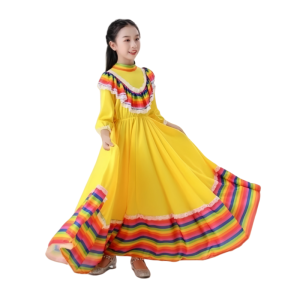 Traditional Mexican Girl Big Swing Long Skirt Ethnic Dance Costume  Halloween Party Show Costume