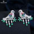 SEQUITO Lucky Bird Sterling 925 Silver Tassel Drop Earrings Paved Multicolor AAA Cubic Zircon Vivid Swallows Shape Women Ear Jewelry for Banquet Party SE710. 