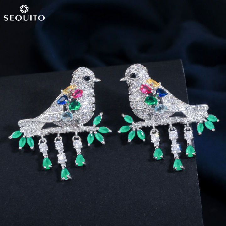 SEQUITO%20Lucky%20Bird%20Sterling%20925%20Silver%20Tassel%20Drop%20Earrings%20Paved%20Multicolor%20AAA%20Cubic%20Zircon%20Vivid%20Swallows%20Shape%20Women%20Ear%20Jewelry%20for%20Banquet%20Party%20SE710%20-%20Image%202
