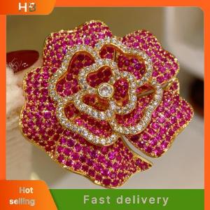 HB Retro Micro-inlaid Rhinestone Rose Red Camellia Brooches For Women Clothing Coat Jewelry Accessries Gifts
