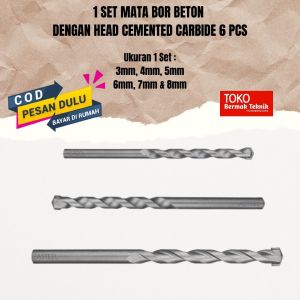 Masonry Drill Mata Bor Tembok Beton Set 6pcs Ukuran 3-8mm Cemented Carbide Original