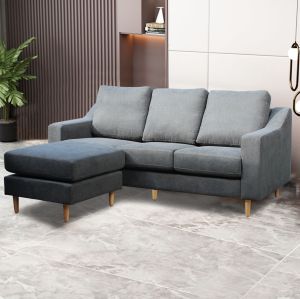 [Milotic] L-shaped Sofa / 2+3seater / Gray/ Washable Cotton Fabric/ High Legs / sofa