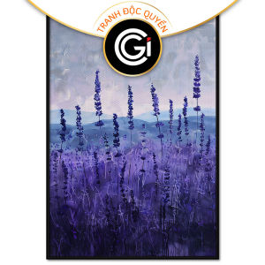 Tranh màu tím phong cảnh mây núi và hoa lavender tranh treo tường dán tường decor nội thất.CGI-798