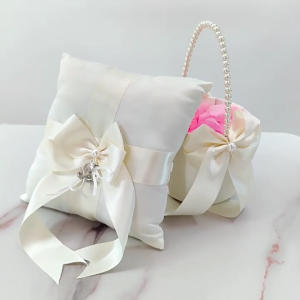 Handmade Lace Punnet Pillow Rings Bearer Basket for Flower Girls Wedding Commitment Prom Party Decorations