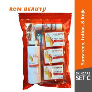 ROM Beauty Skincare Set C: Kojic Soap 405g Niacinamide Whitening Body Lotion 250ml & Niacinamide Sunscreen SPF50 30ml