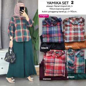 Setelan Flanel Yamika Niar Jumbo Kemeja Bahan Flanel Celana Kulot Crinkle LD 110cm PJ Celana 90cm