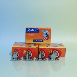 1KOTAK ISI 4PCS Roda PVC Merah Caster Gepeng Merk Malvin Ukuran 2 2In 2Inch