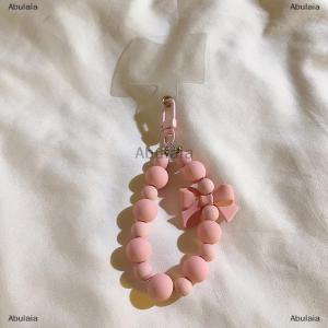 [COD] Abulaia Sweet Pink Bow Beaded Keychain Mobile Phone Chain Earphone Bag Charms Anti-lost Rope Car Keyring Backpack Pendant Jewelry