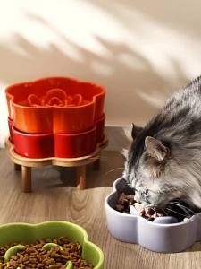 Ceramic Slow Food Bowl Anti-choking Cat Feeding Basin To Prevent Black Chin Small Dog Cat Neck Guard Wooden Frame Slow Food Bowl2026