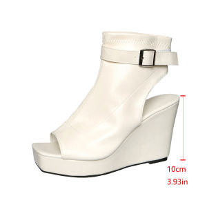 2026 Summer New Large Size Square-Toed Fashion Peep-Toe Sandals For Women With Wedge Heel And Belt Decoration