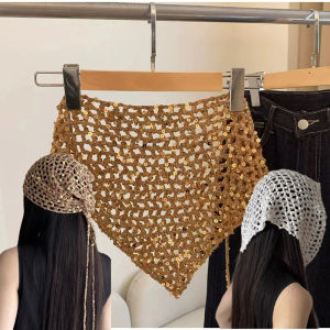 3-in-1 Sequined Hollow Knitted Scarf Y2k Handmade Crochet Headband For Hair Hat Headband Womens Scarf Skirt Pants Accessories H260729