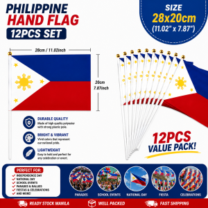 BINLU 12PCS Philippine Flag Hand Flag Mini Flag National Flag Set for School Events Independence Day Parade Celebration Party Supplies 21x14cm 28x20cm 45x30cm Ready Stock Manila