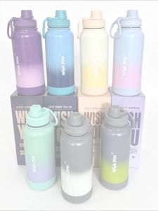 Wish You Gradient Color 32OZ Stainless Steel Tumbler Insulated Water Bottle w/Handle Lid