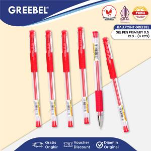 GREEBEL PULPEN GEL / Pen Gel GP-510 Primary 0.5 Merah(6PCS/SET) / Ballpen Gel Ballpoint Bolpen Bolpoin Pena Gel