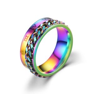 【Hot Sale】Roman Numerals Stainless Steel Chain Rotating Anxiety Black Rings For Men Fidget Metal Spinner Knuckle Ring Anillos De Hombre