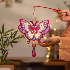 Lunara mid autumn festival lantern 中秋节灯笼diy Glowing Night Light Chinese Beaded Car Charm Chinese Art Style Crystal Bead Chain Bunny Flower Lantern Mid Autumn Lantern DIY Handmade Craft Handmade Festival Decor Car Hanging Decor