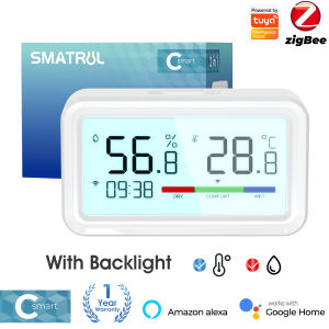 SMATRUL Tuya Zigbee C-Smart Wifi Temperature and humidity Indoor Hygrometer Thermometer Sensor Home Digital Wireless Monitor With Backlight Remote App Voice for Alexa/Google Home/天猫精灵