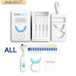 【SMILEKIT Teeth Whitening Kit】 LED Blue Light | No Sensitivity | 4 Gel Pens | Wireless & USB Rechargeable