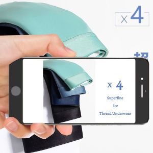 【READY STOCK】 Mens Fashion Boxer Ice Silk Men Underwear Elasticity Underwear Smooth Panties 4pcs in 1