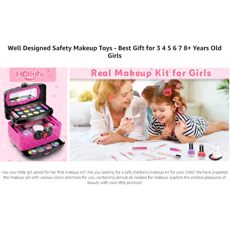 Hollyhi 56 Pcs Real Kids Makeup Kit for Girls, Washable Pretend Play Makeup Toy Set with Cosmetic Case for Girl, Toddler Make Up Toys Birthday for