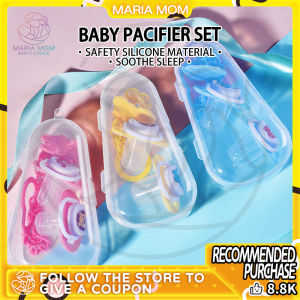 Baby Pacifier 4 In 1 Baby Pacifier Set: Round & Flat Nipples, Chain & Dustproof Box