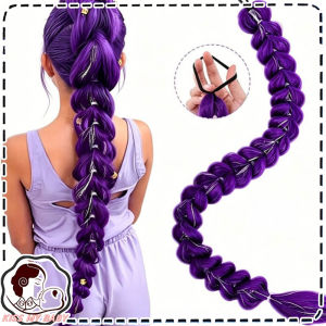 K-pop Demon Hunters Wigs Hand Woven Synthetic Braided Purple Hair Kids Makeup Party Cosplay Hair 编发