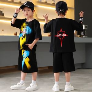 Setelan 1set pakaian anak laki laki lengan pendek dan celana pendek motif TR DESIGN size M L XL