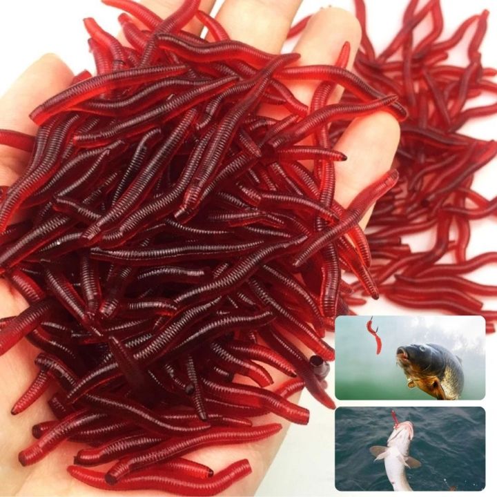 Best Price Suke 50pcs 100pcs 200pcs 4cm Tackle Fishy Smell Bass Fishing  Lure bloodworm EarthWorm Worm Red Baits