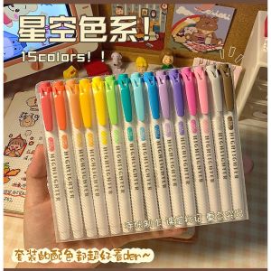 【Hàng tồn kho】Bút Highlight 2 Đầu Màu Pastel-Bút dạ quang tông màu vintage - Mực nhạt không độc - Đồ dùng học tập