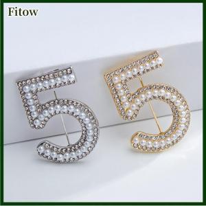Fitow Fashion Rhinestone Pearl Number 5 Brooches For Women Clothing Coat Jewelry Accessories Gifts