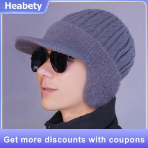 【Heabety】 New Outdoor Winter Hat Plush Knit Baseball Cap Fashionable Dad Hat With Ear Protection For Men