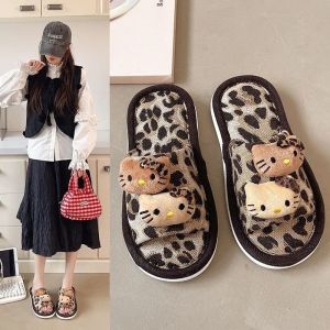[Free Shipping] Cartoon Cat Slippers Casual Spring And Summer Home Shoes Flat Non-Slip Soft Sole Open-Toe Slip-On Linen Slippers