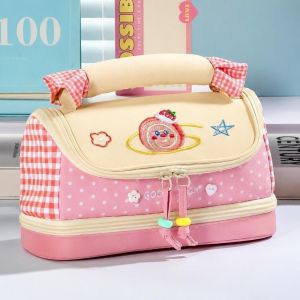 CHUN053634 Màu Dopamine của INS Hộp đựng bút chì Thêu kẻ sọc Dung lượng lớn Túi đựng văn phòng phẩm Đa lớp Đồ dùng học tập dành cho sinh viên