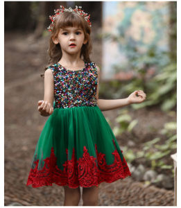 New Children's Girl Birthday Dress: Sequin Mesh Princess & Fluffy Gauze Performance Costumes