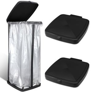 Adjustable Height Collapsible Trash Can - Portable Expandable Garbage Bag Holder with Manual Height Adjustment Durable Black Design for Camping RV Kitchen Office & Home Use Trash Bag Holder Kitchen Waste Disposal Sturdy Wheel Support