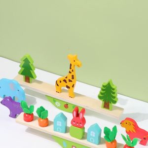 Wooden Animal Balancing and Stacking Toy for Kids Montessori Fine Motor Skill Game with Colorful Blocks Educational Wooden Toy