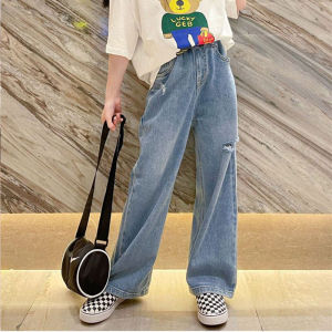 BabyQQ กางเกงยีนเด็กญ12 11 10 กางเกงยีนส์เด็กหญิง ฉีกกางเกงยีนส์