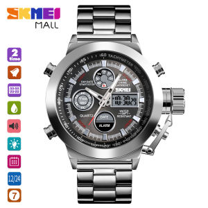 SKMEI 1515 Mặt Số Lớn Đàn Ông Đồng Hồ Kép Quartz Đồng Hồ Đeo Tay Thể Thao Kỹ Thuật Số Chuông Báo Thức Hàng Giờ Thép Không Gỉ Đồng Hồ Bấm Giờ 3ATM Chống Nước