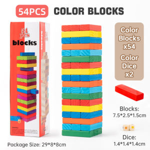 Wonderful Toys 54Pcs Big Size Wooden Balance Building Blocks Toy Color Number Block Stacking Tower Game Educational Toys Kids Adults Family Party