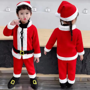 Kids Santa Claus Costume Childrens Deluxe Flannel Santa Outfits Girls And Boys Christmas Festival Cosplay Xmas Santa Claus Suit