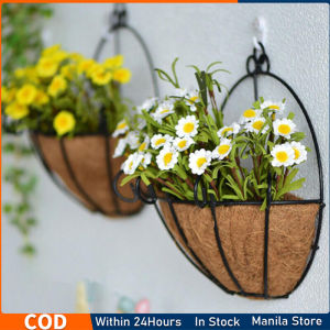 Metal Wall Hanging Flower Basket Semicircular Plant Wall Shelf Coconut Silk Flower Basket Wall Hanging Flower Basket Decoration Suitable For Indoor Or Outdoor Plant Cultivation