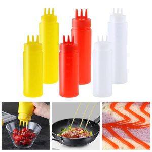 ขวดน้ำมันพลาสติกแบบบีบได้3รูสำหรับใส่ซอสขวดใส่น้ำสลัดขวดใส่ซอส