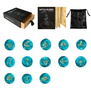 13Pcs Irregular Divination Runes Stone Engraved Runes Pocket Stone Glass Runes Signs Roundels Stone for Meditations