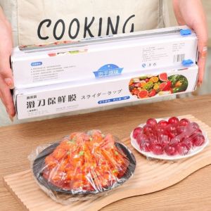 ERMENLED Clear PE Sliding Food Wrap Film Hand-free Disposable Cling Film 30x100m Roll Food Wrap Kitchen Accessories