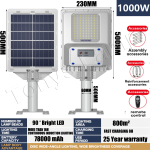 Outdoor Lighting Solar Street Light With Solar Panel 5000W LED Heavy Duty Lamp Waterproof IP67 Portable Warranty 30Years